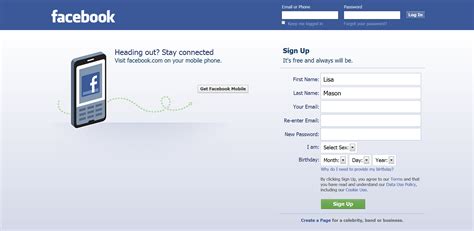 facebook sign up.